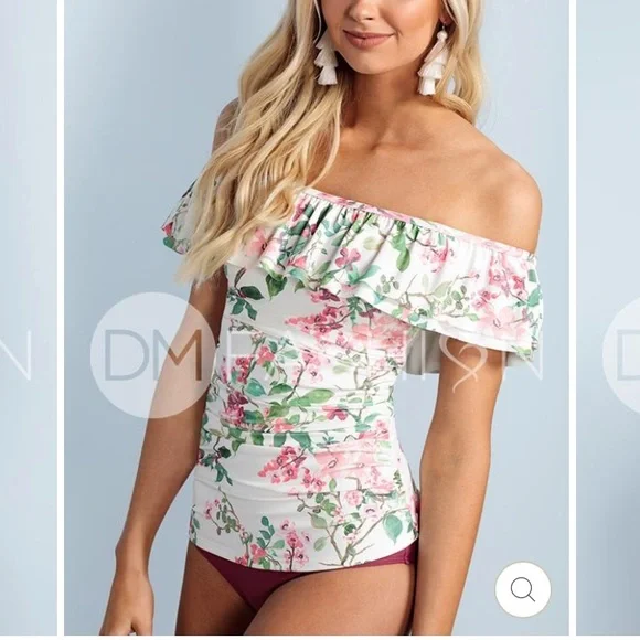 DM fashion Floral off shoulder ruffle Tankini set S - Picture 2 of 11
